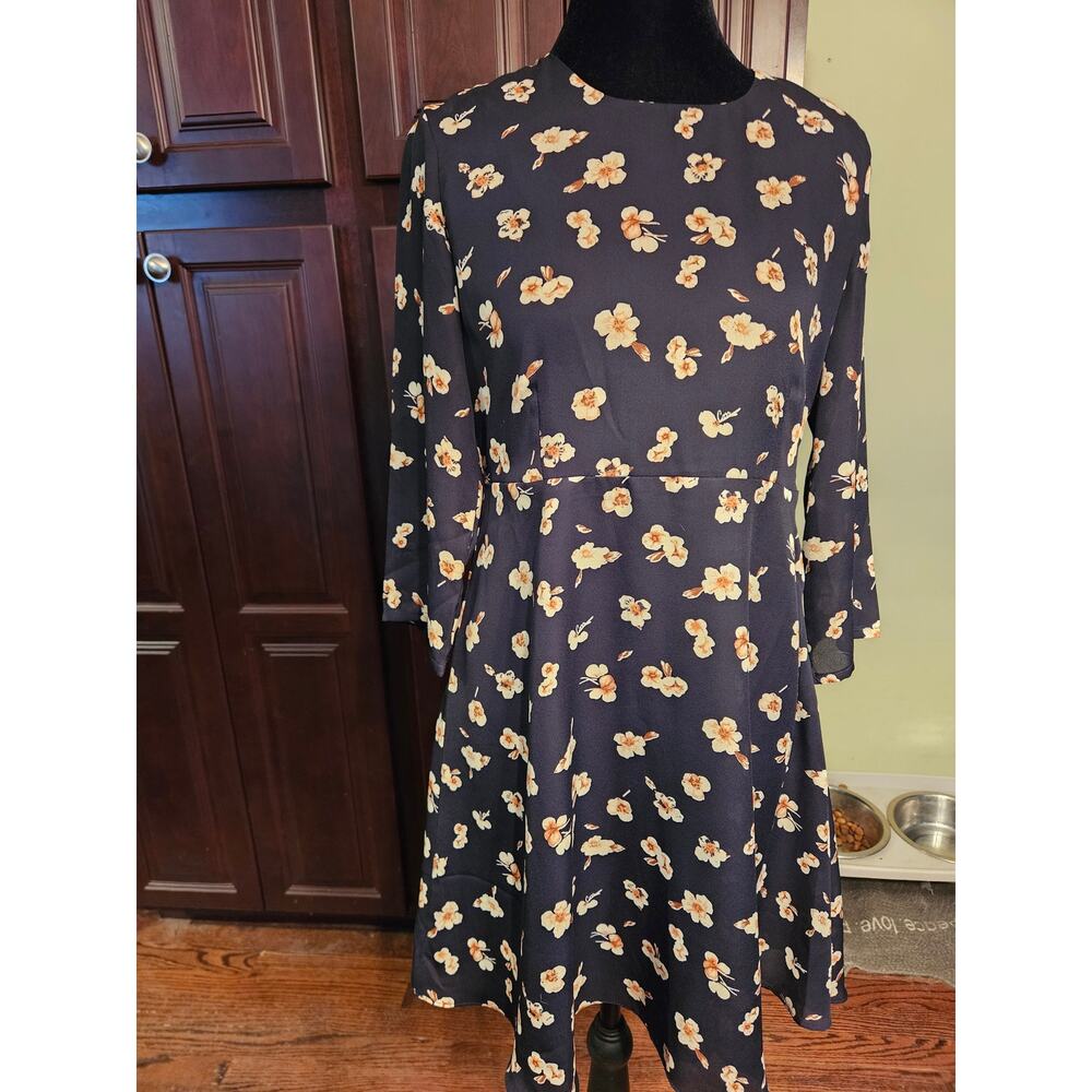 GOLDIE Black and Yellow Floral fit and flair side zip Keyhole Dress Size XS